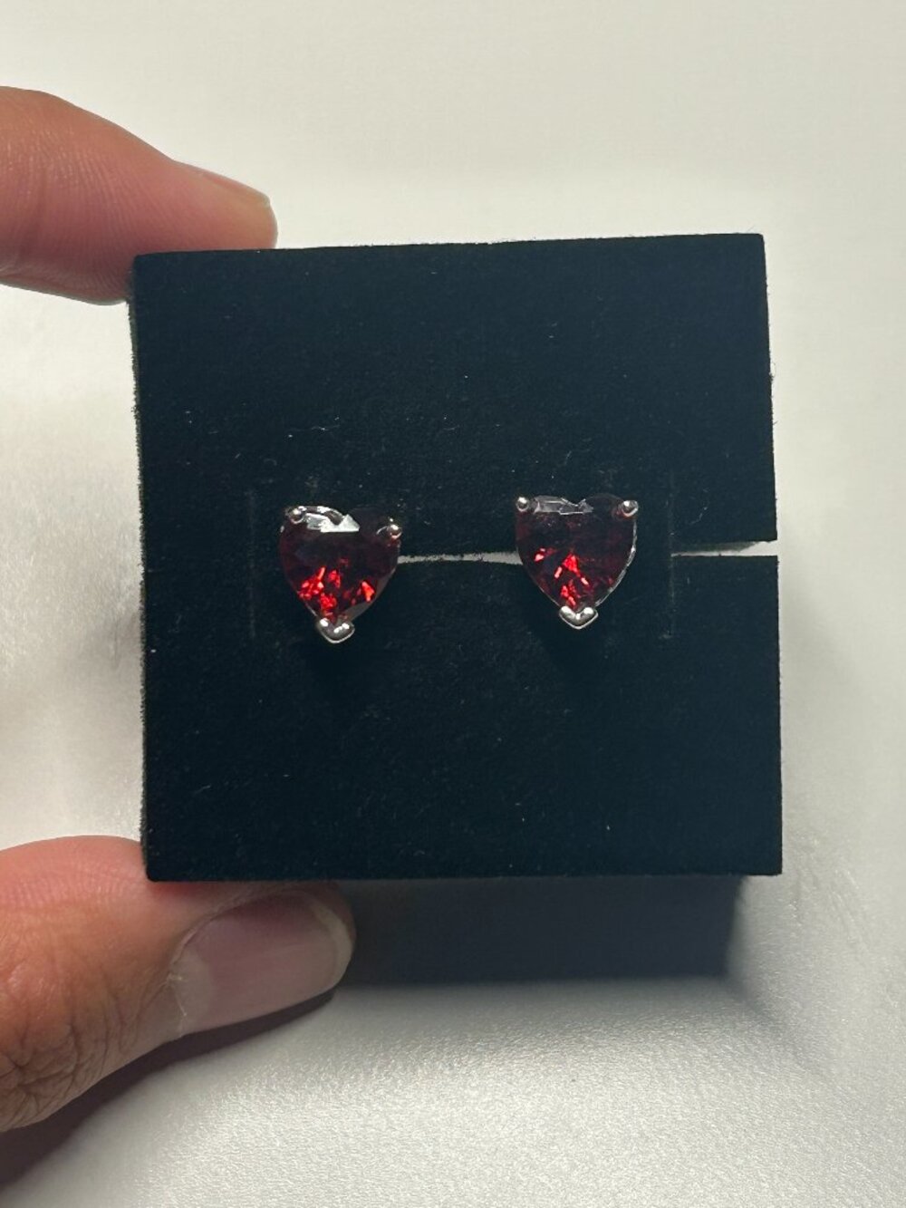 Dark Garnet Red Heart-Shaped Silver-Tone Stud Earrings Y2K Grunge Whimsigoth